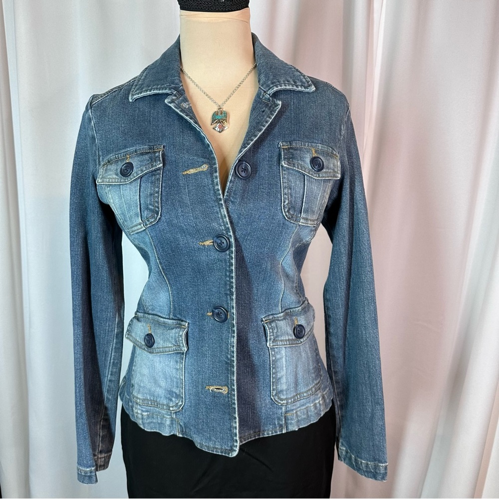 G. H. Bass Jean Jacket Sz XS Tailored Fit Stretch Denim Blue‎ Casual